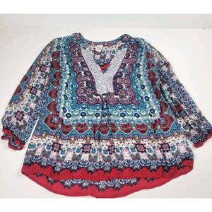 Bila Hippie Boho Blouse Size XL Sequin Flowy Ethnic Peasant Artsy Vintage